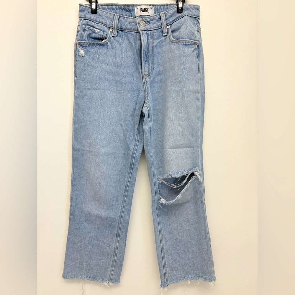 Paige Noella Blue Distressed Straight Leg Jeans in size 24
